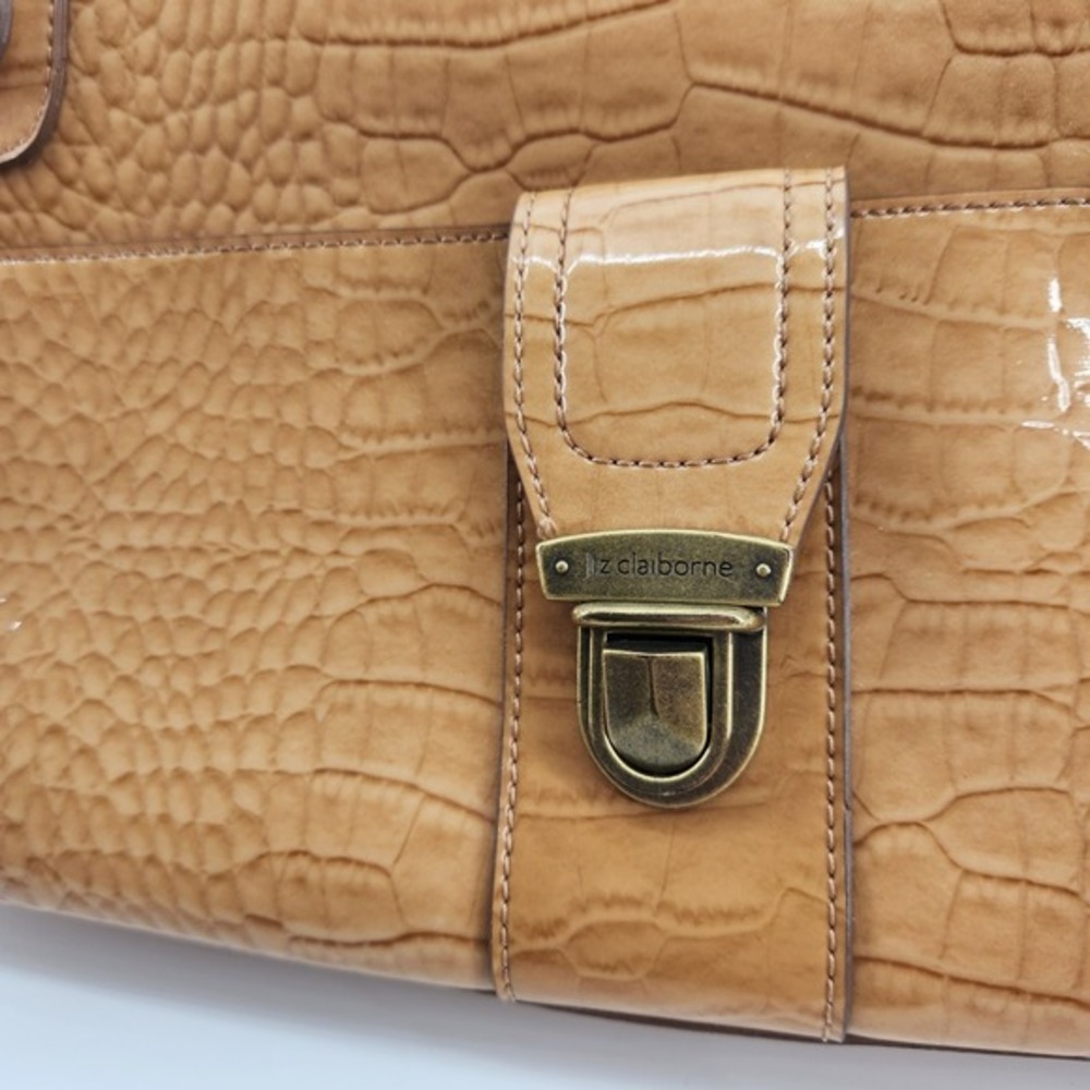 Liz Claiborne Tan Croc Embossed Faux Leather Shoulder Bag‎ Purse - Picture 4 of 8